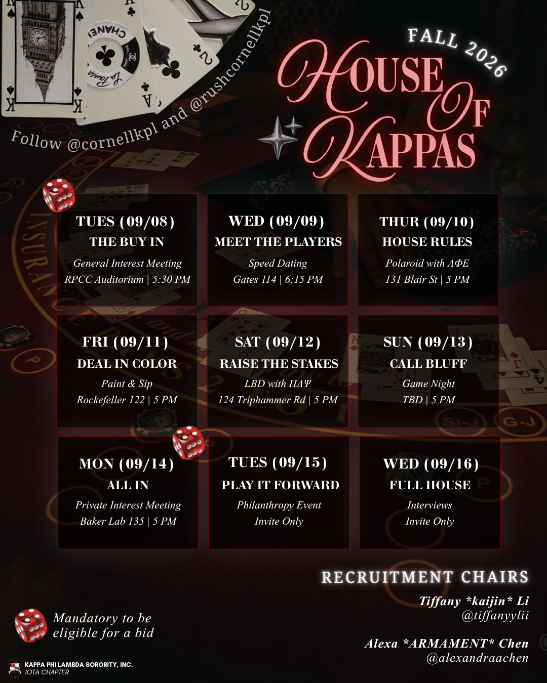 Fall 2026 House of Kappas rush schedule